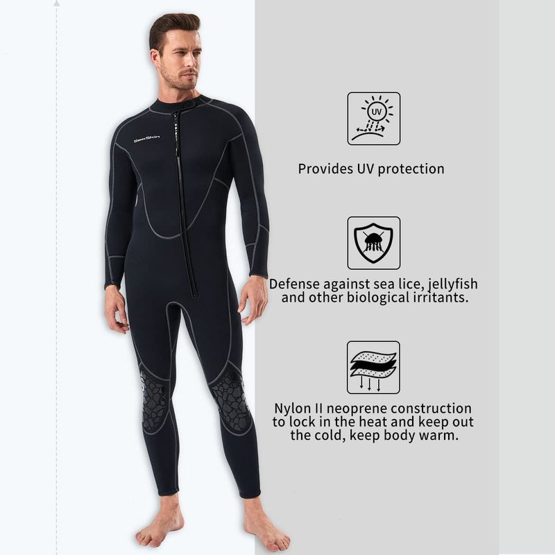 Seaskin Mens 3mm Shorty Wetsuit, Full Body Diving Suit Front Zip Wetsuit for Diving Snorkeling Surfing Swimming - Image 4